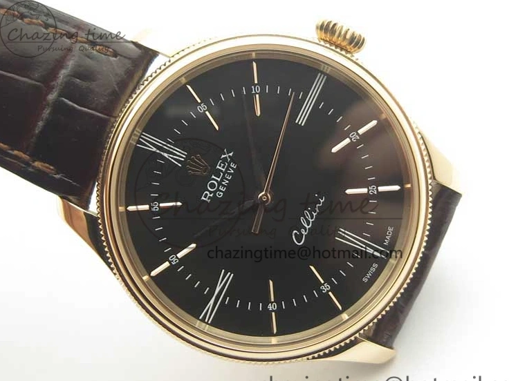 1222 Tailored Cellini Time 50509 RG MKF Best Edition Black Dial Roman Marker on Brown Leather Strap A3132 V 3406